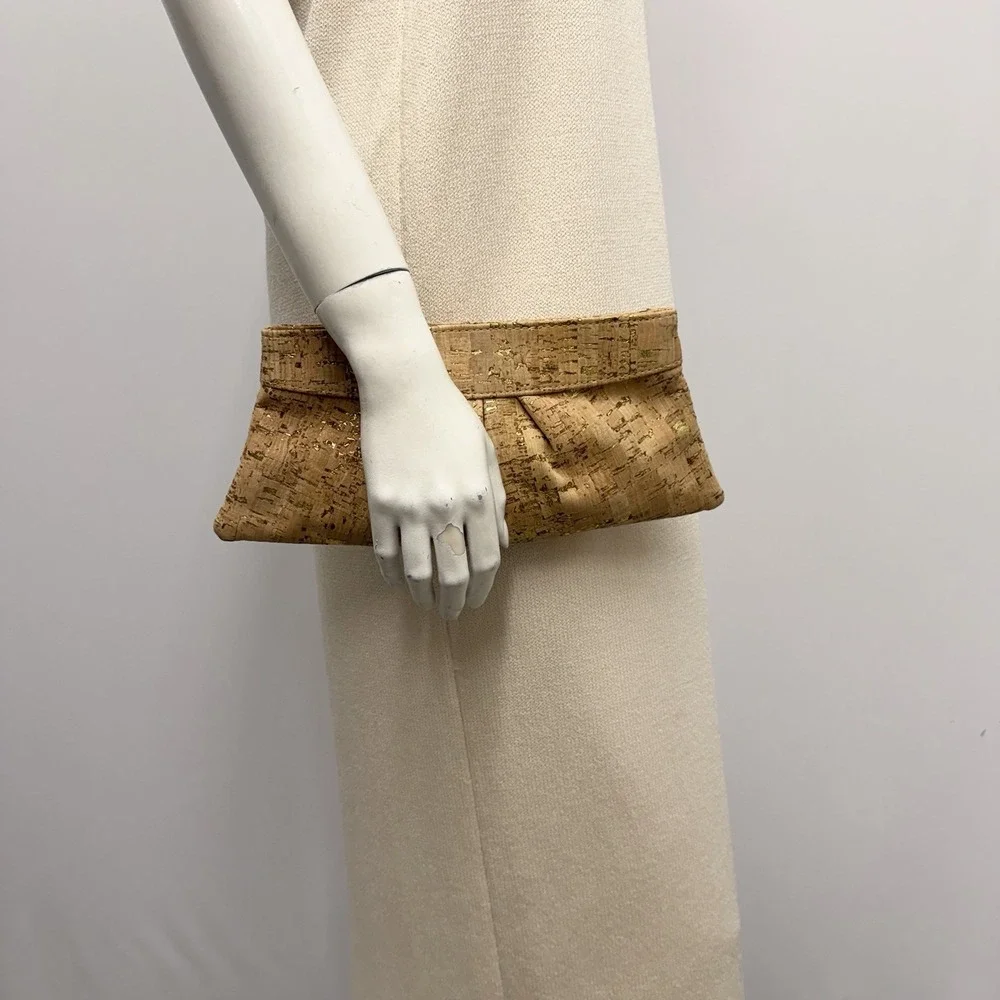 Lauren Merkin Cork Gold Flecks Clutch Bag Purse NWT Tan & Gold Tones